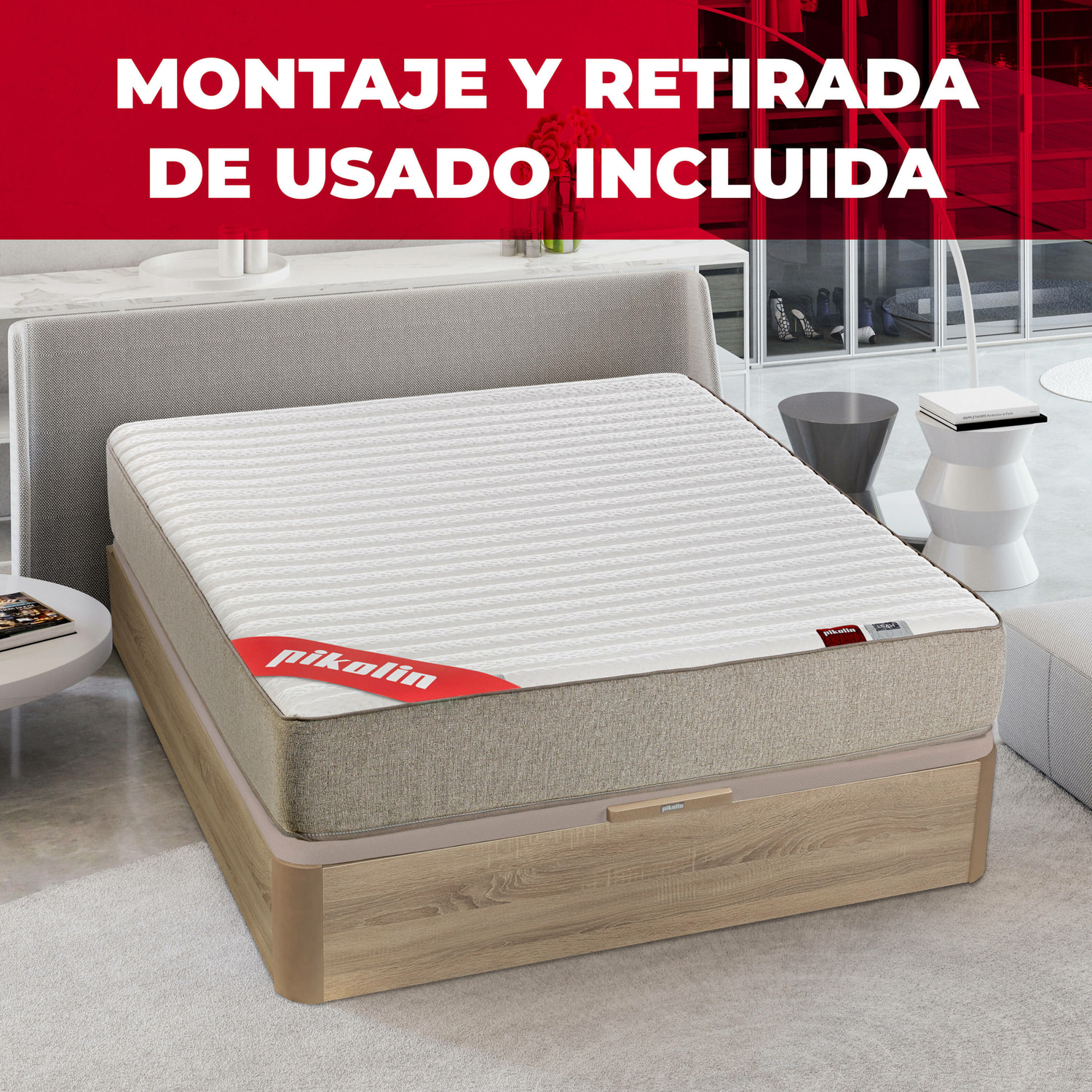 Colchón Viscoelástico + Canapé Abatible | ENVIO, ENTREGA Y RETIRADA INCLUIDO | Leah