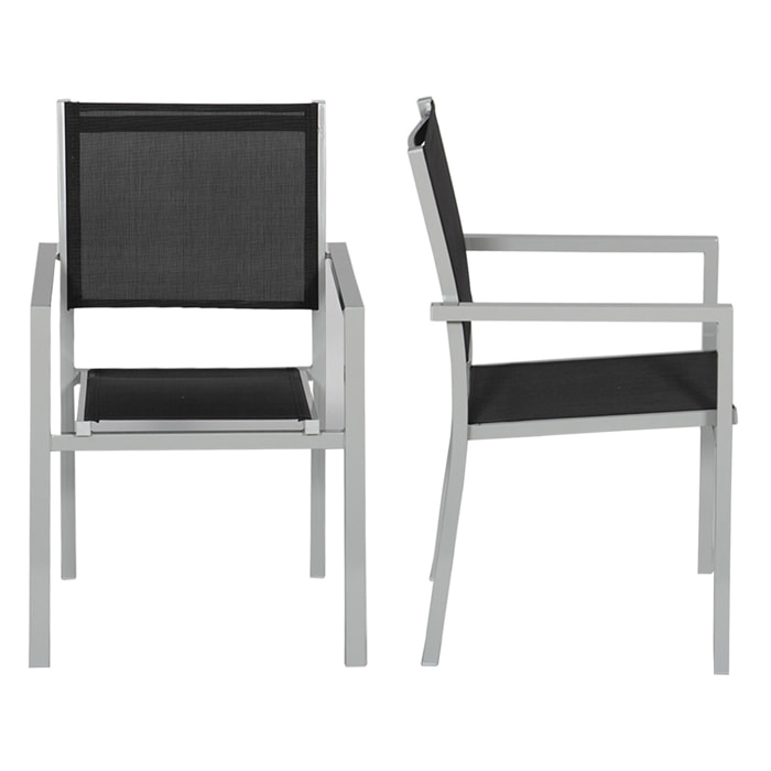 Lot de 8 chaises en aluminium gris - textilène noir