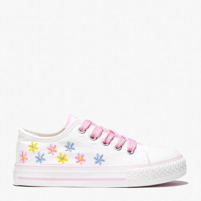 Sneakers in tela con fiori bianchi da bambina