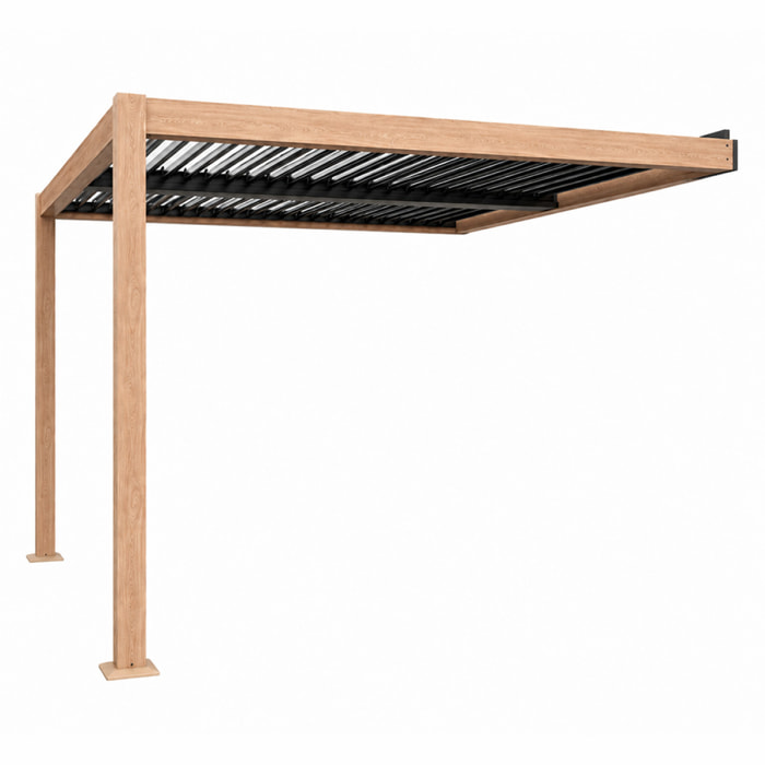 Pergola bioclimatique 3x3m adossée effet bois PANAGIA