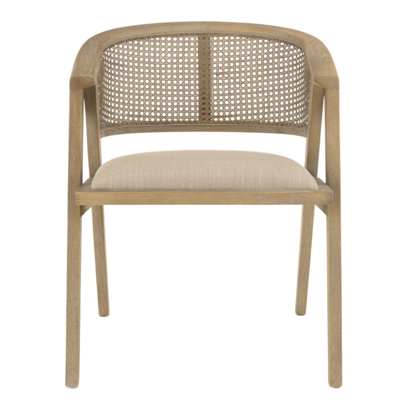 PIERRE - Chaise en bois assise tissu couleur lin dossier rotin naturel