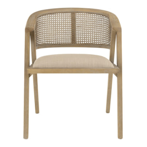 PIERRE - Chaise en bois assise tissu couleur lin dossier rotin naturel