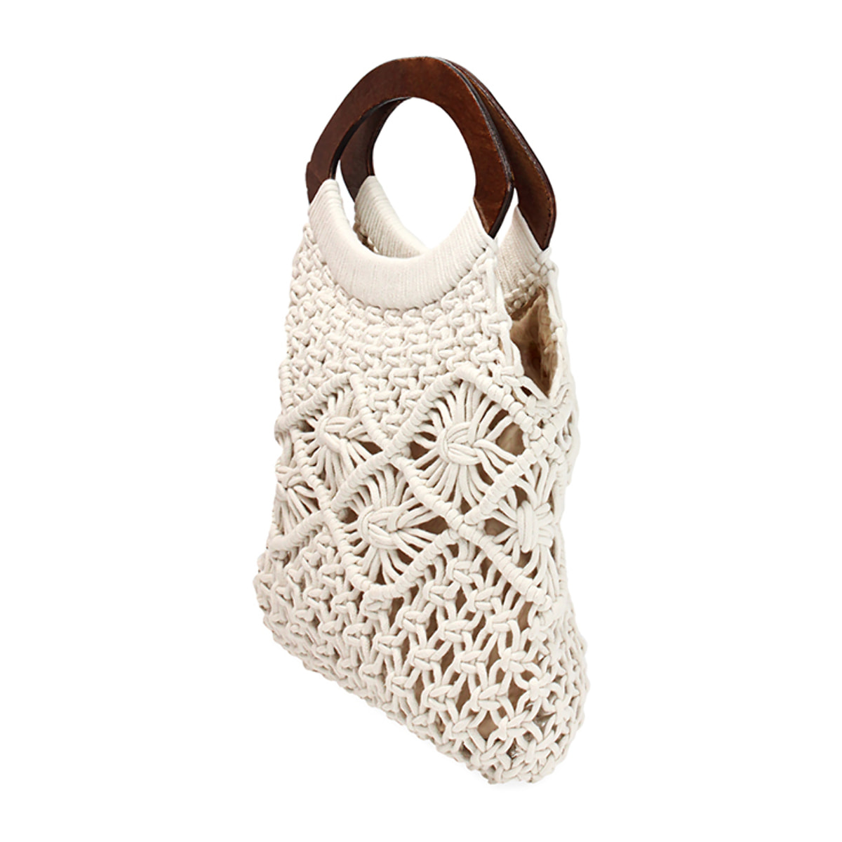 Borsa a mano donna panna in tessuto macramè