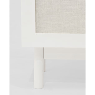 Meuble TV en bois massif et toile de lin avec 2 portes en blanc 150x40cm Hauteur: 40 Longueur: 150 Largeur: 42