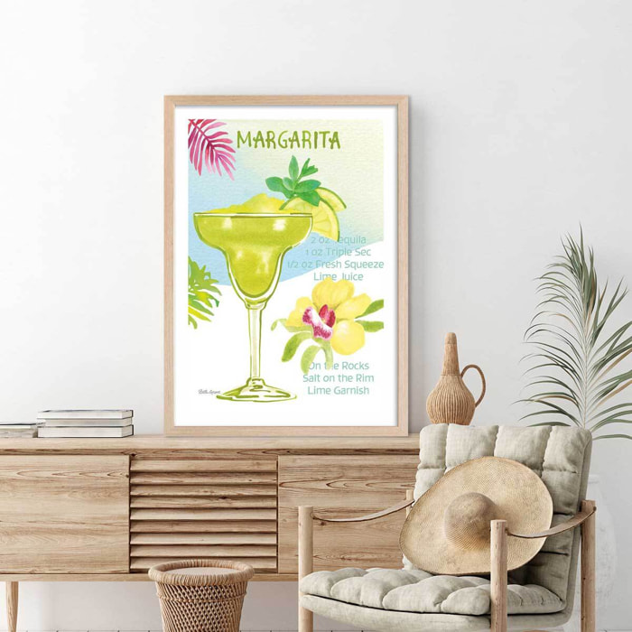 Affiche Margarita en aquarelle Affiche + cadre en bois - Chêne