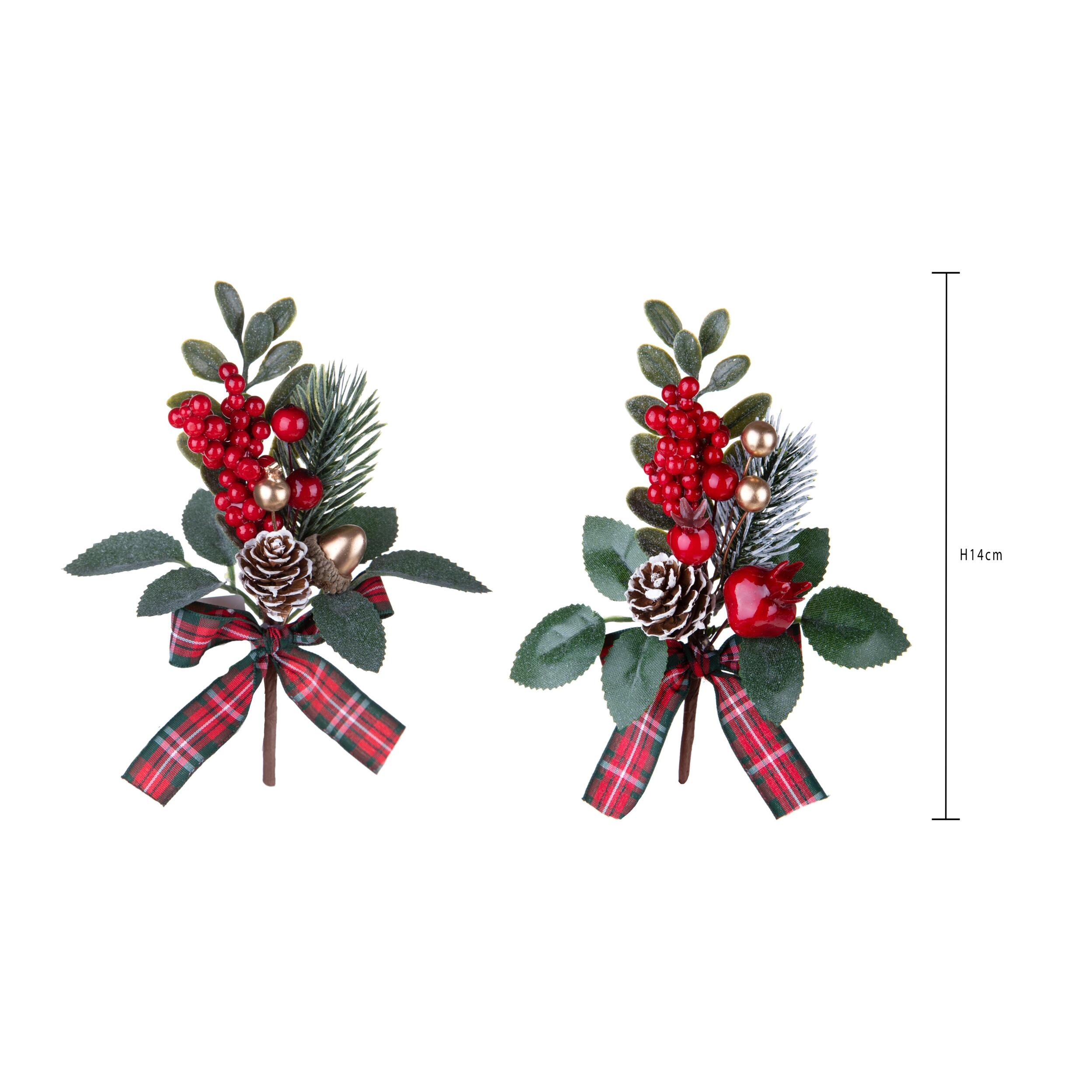 Pick Natale con Nastro Scozzese - Pezzi 12 - Colore Multicolore - 5x14Hx4cm - Bianchi Dino