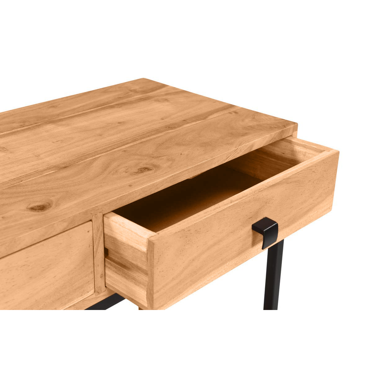 Console avec rangements 2 tiroirs en bois massif et métal noir L80 cm AXELLE