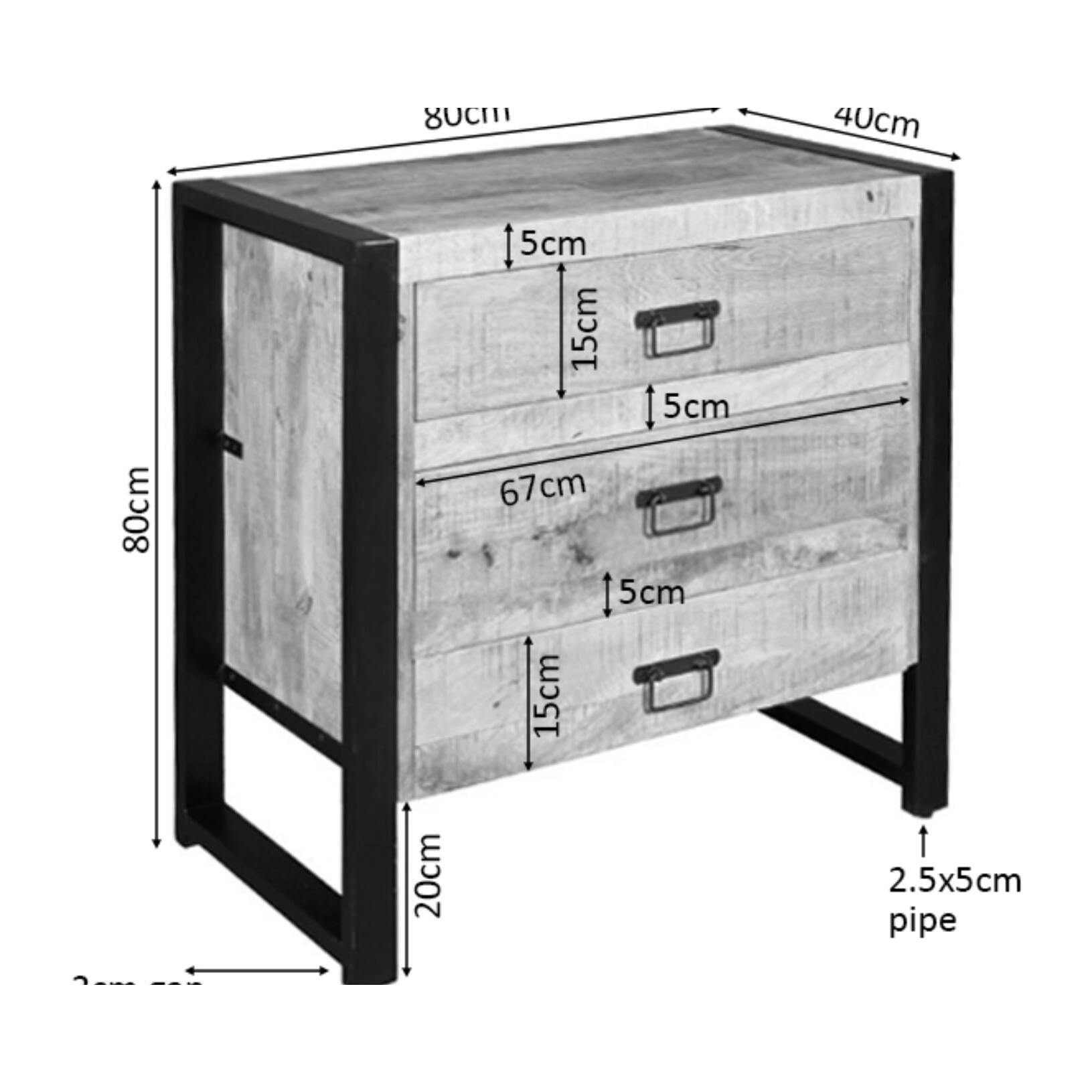 Commode bois métal 3 tiroirs MILORA