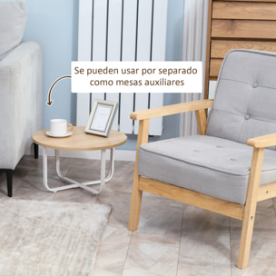 Juego de 2 Mesas de Centro Ø65x32 cm y Ø45x26 cm con Encimera de Madera Natural