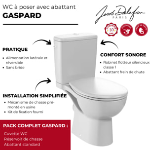 WC à poser sans bride sortie horizontale Gaspard avec abattant frein de chute et déclipsable