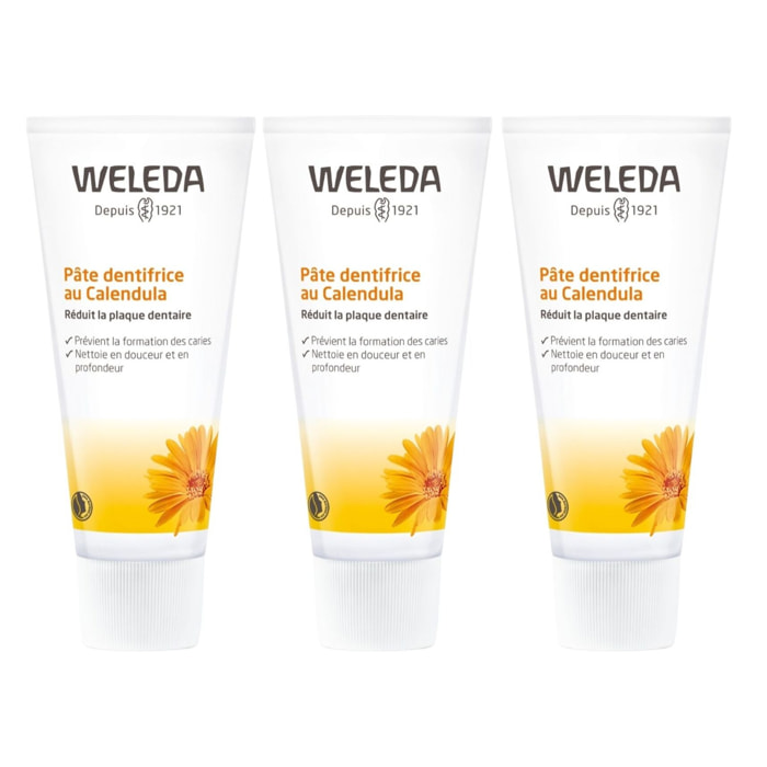 WELEDA - Trio Pâte dentifrice au Calendula - Protège et renforce les gencives -  Vegan* - Certifié Natrue** - Tube 75 ml  x 3