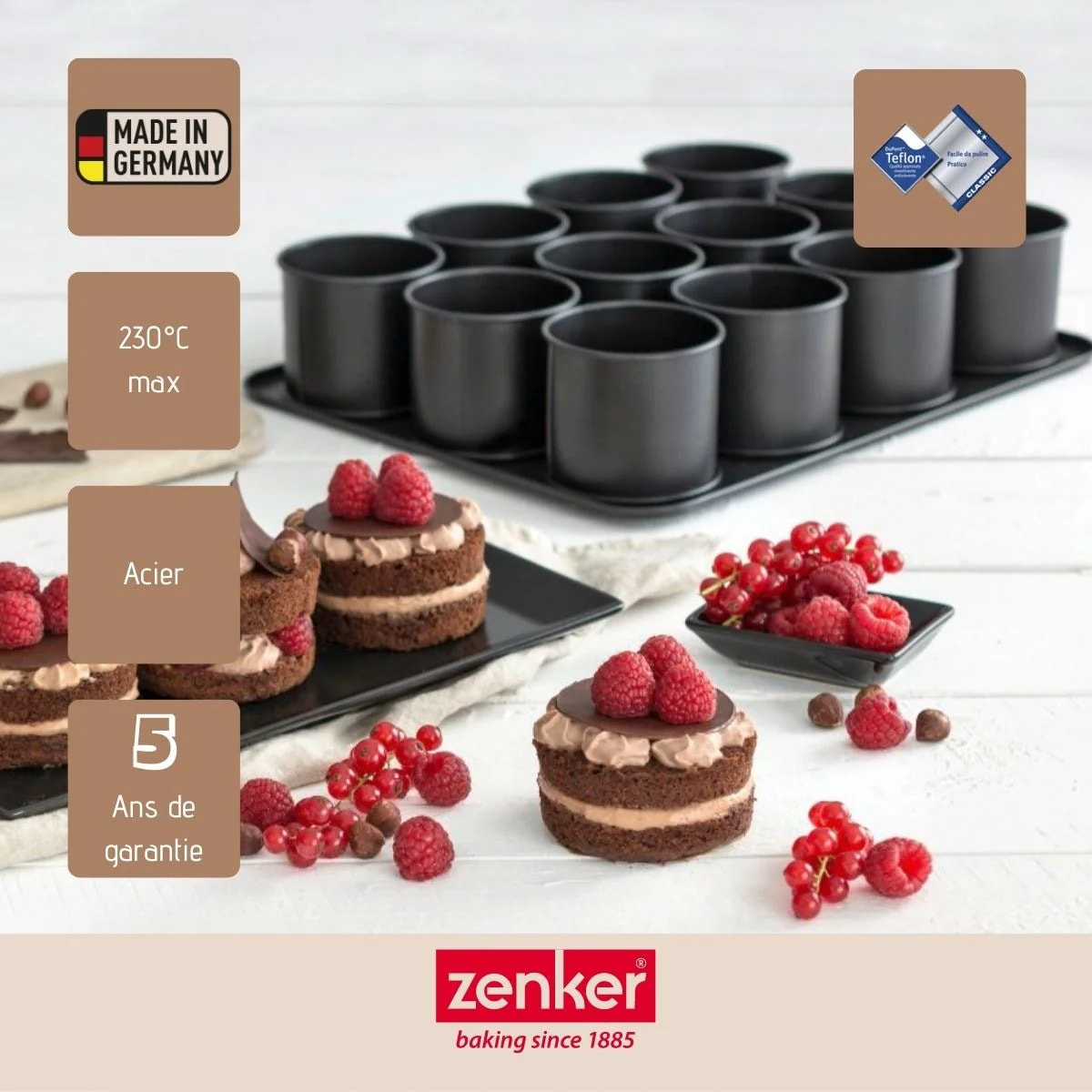 Ensemble de 2 Plaques pâtisserie 12 mini Moules ronds amovibles 38 x 30 cm Zenker Black Metallic