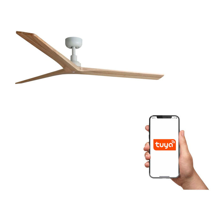 KLIM L Ventilateur de plafond blanc/bois chêne TUYA