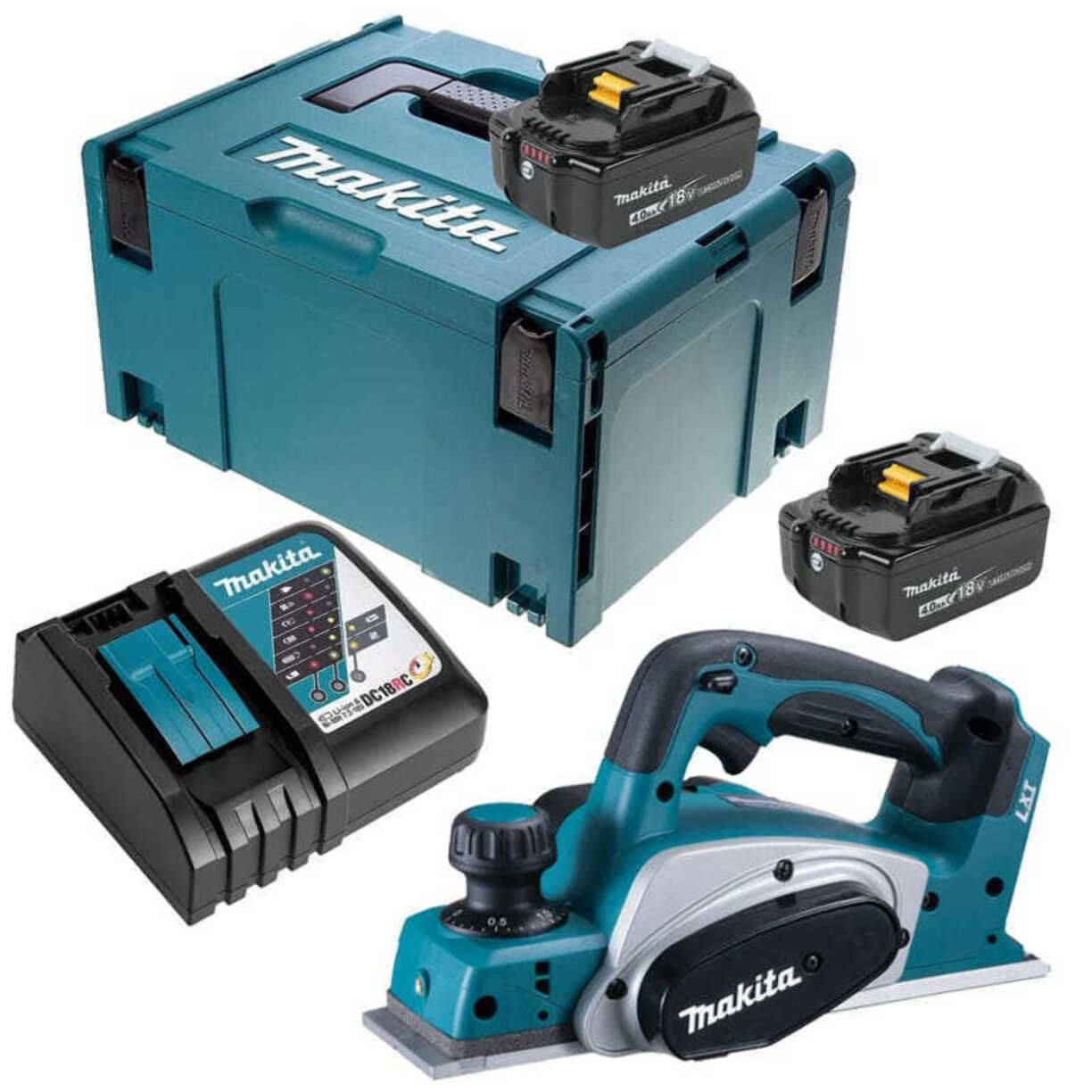 Rabot 18V LXT 82 mm - MAKITA - avec 2 batteries 18V 4.0Ah, chargeur - MacPak - DKP180RTJ