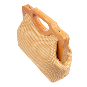 Bogna Bolso de mano Mujer. Fabricado en madera natural y rafia sintética entrelazada.