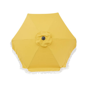 Parasol HOSSEGOR droit à franges 2m. ocre. acier. mât effet bois. UPF 30+. D 200 x H 225 cm