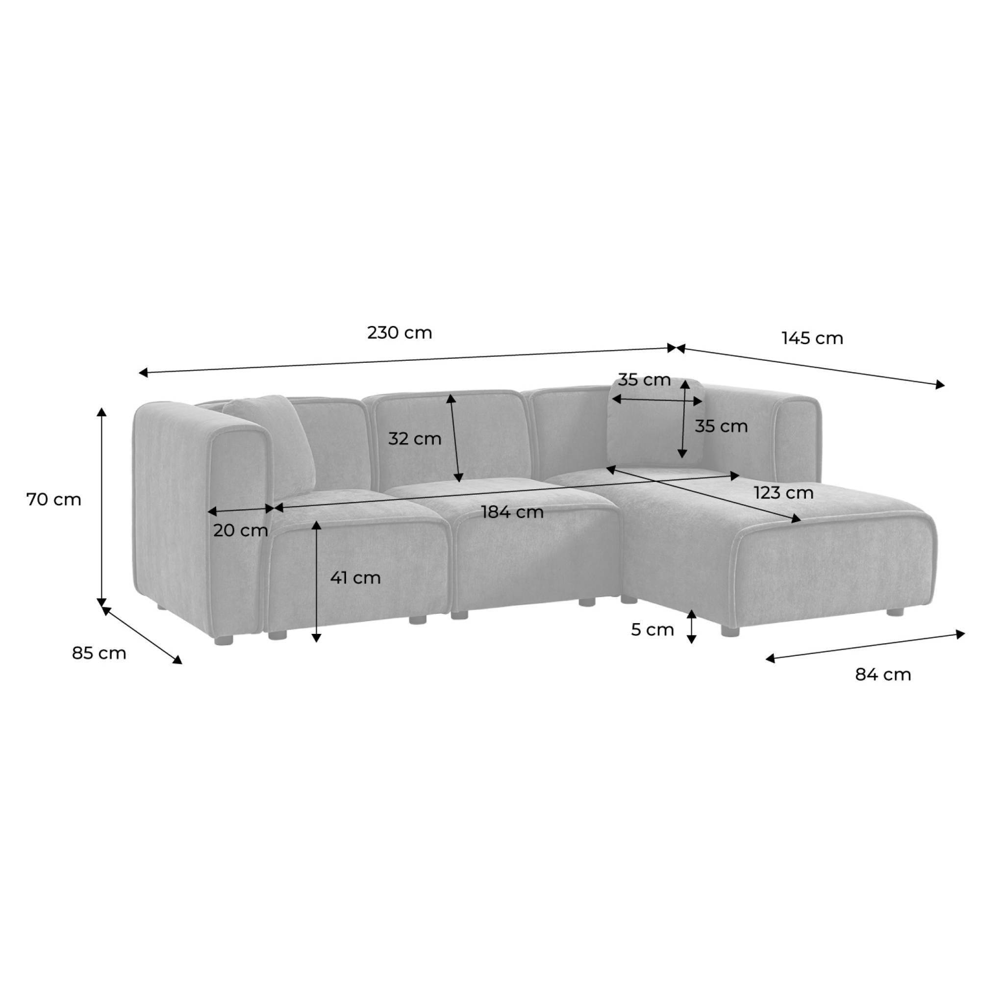 Canapé d'angle droite 3 places tissu beige 2 coussins carrés L 230 x P 145 x H 70 cm - Lester