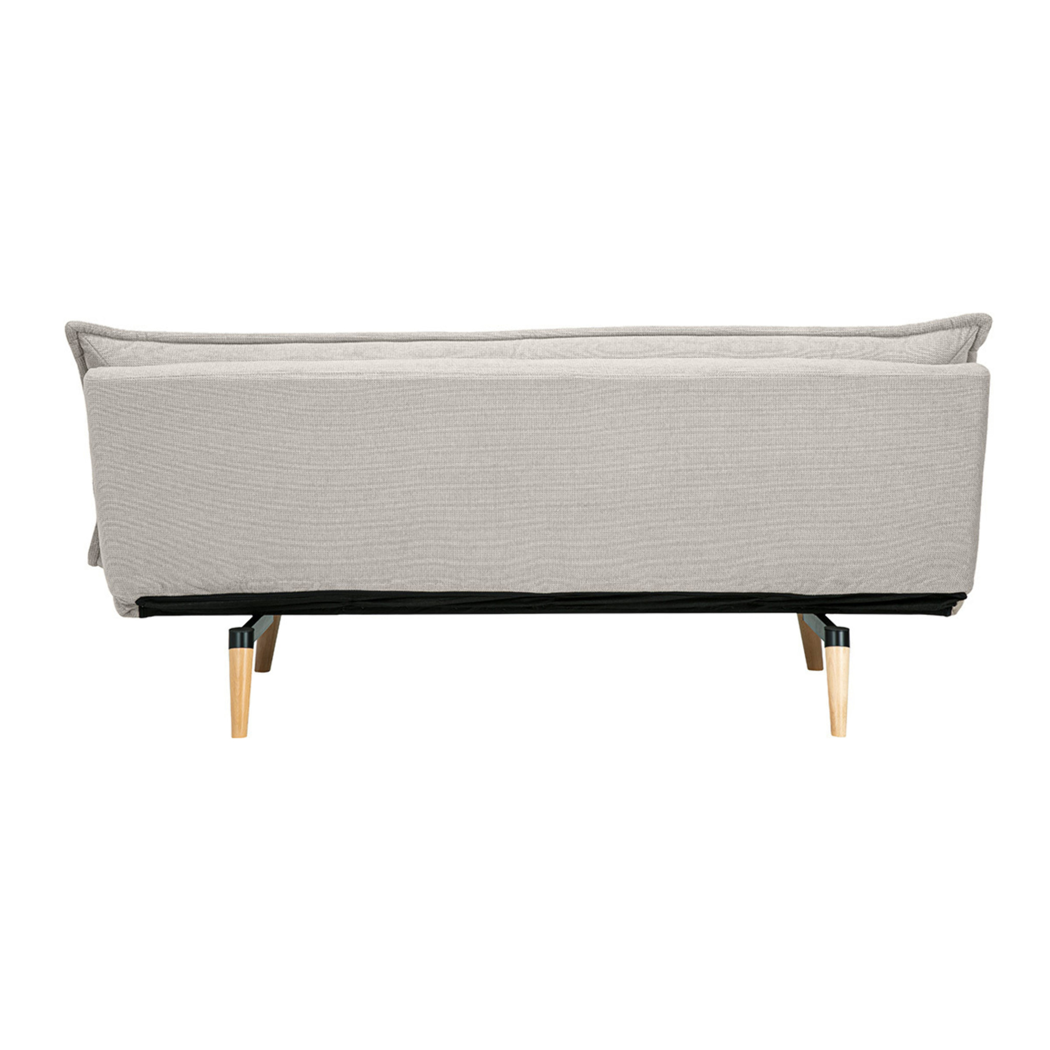 Canapé convertible 3 places en tissu chenille beige et bois clair BINGO