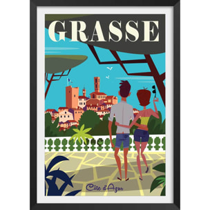 Affiche voyage à Grasse Affiche + cadre en bois - Noir