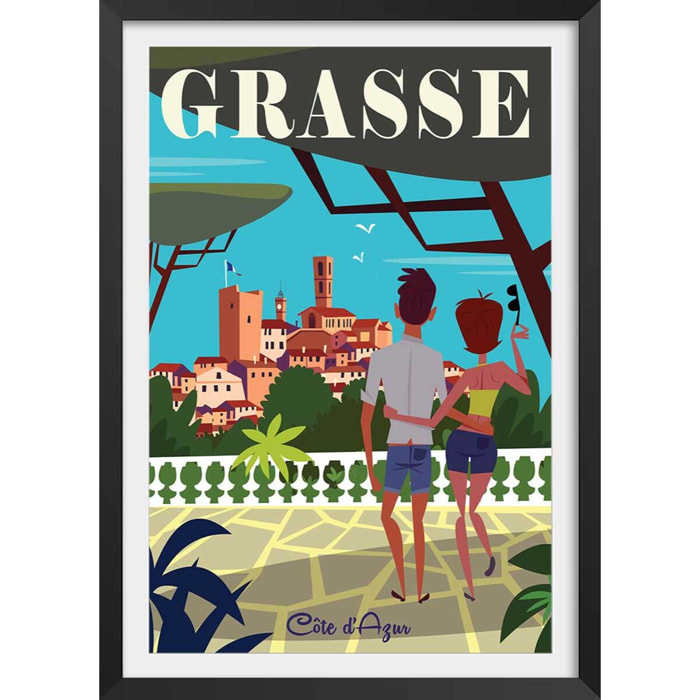 Affiche voyage à Grasse Affiche + cadre en bois - Noir