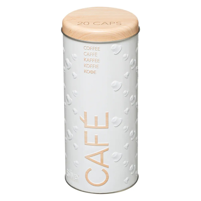 Boîte à café capsules métal "Scandinave Nature" blanc