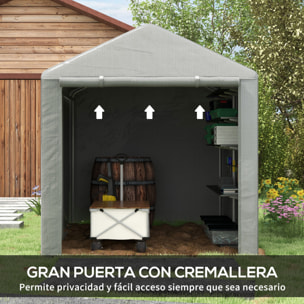 Carpa de Jardín Exterior para Herramientas Bicicletas 1,6x2,2x1,7 m, Cobertizo Exterior con 2 Habitaciones, Puerta Enrollable con Cremallera, Impermeable Anti-UV, Garaje Portátil, Gris Claro