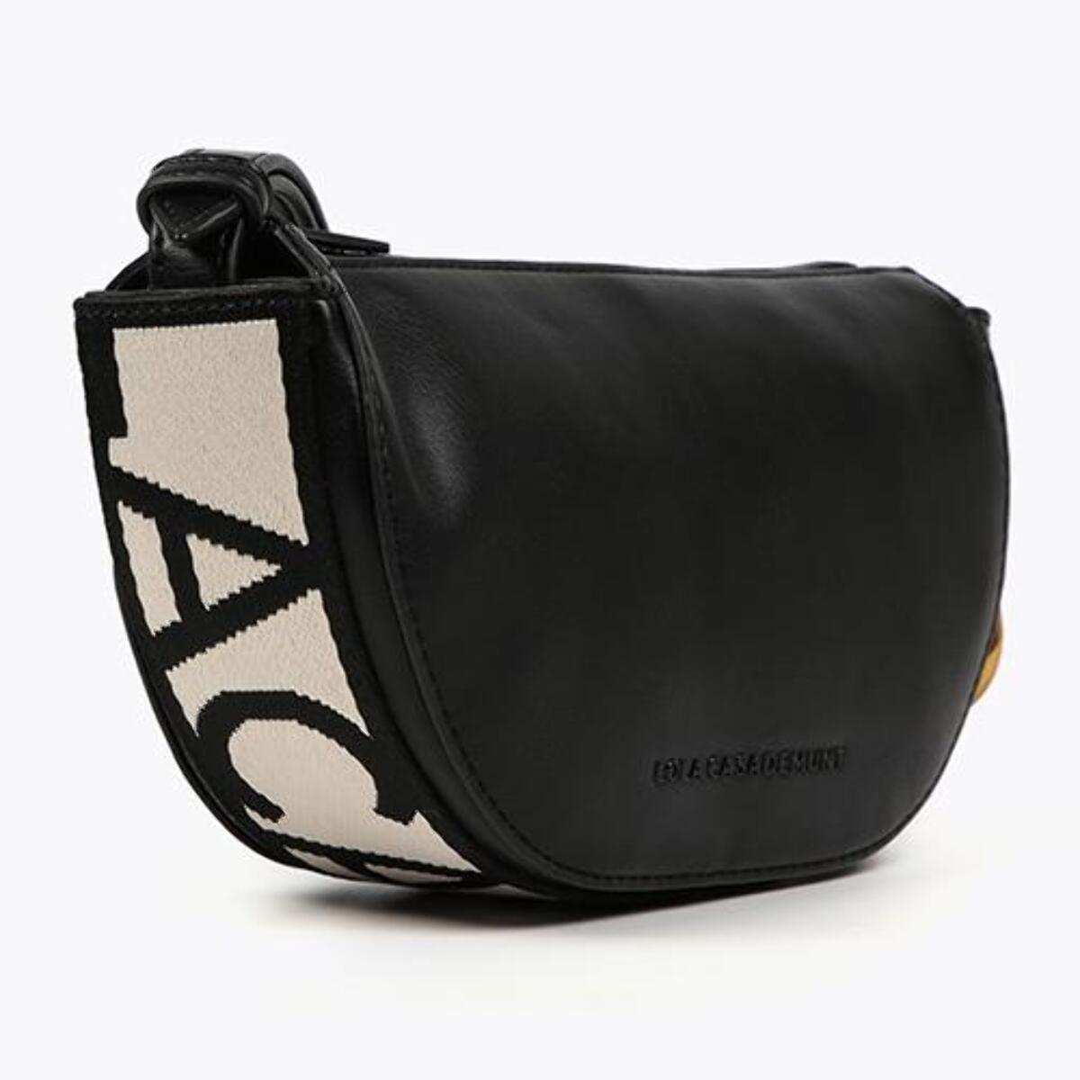 Borsa a tracolla con rondelle e nastro con logo