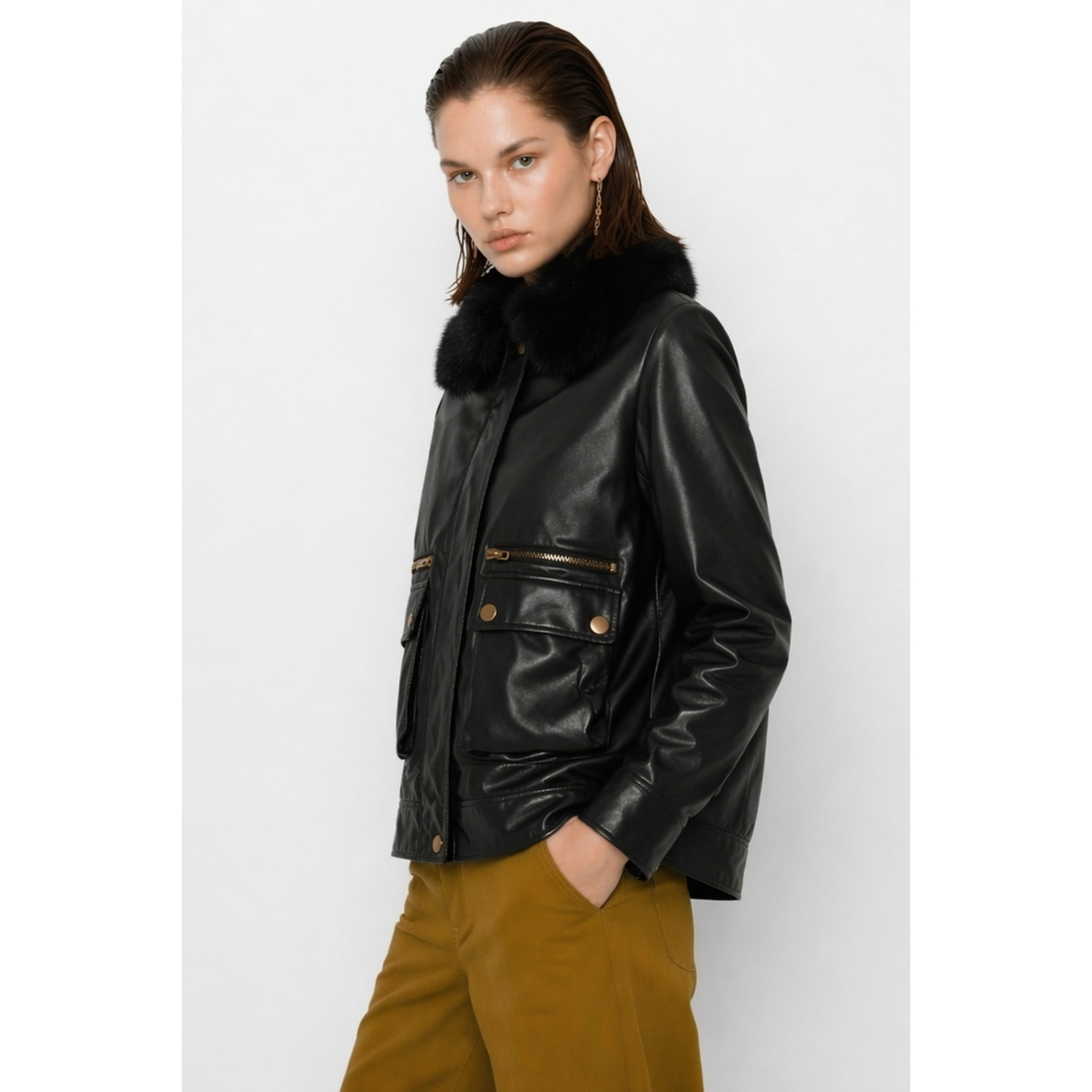 Kocca - Giubbotto da donna in ecopelle con collo in ecopelliccia Donna
