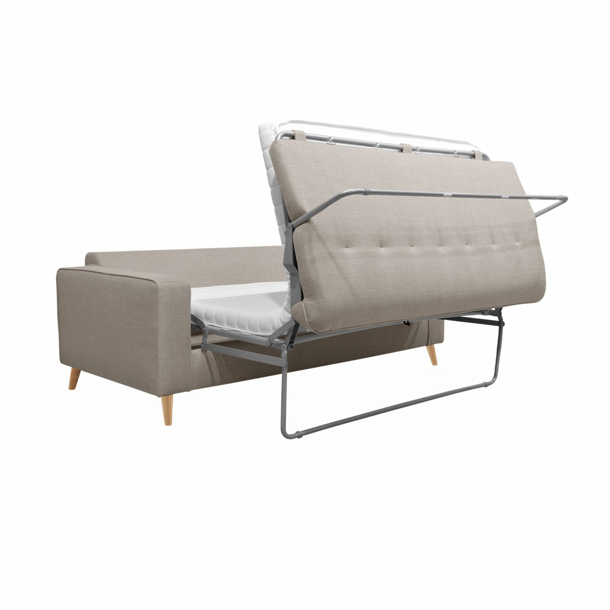 Canapé lit 3 places beige / lin avec matelas 12cm d'épaisseur. fabriqué en France