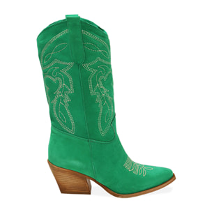 Botas de ante tejano verde, tacón de 7 cm