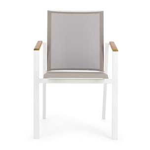 Set 4 sedie da giardino CAMERON in textilene grigio tortora con inserti in teak e struttura in alluminio bianco