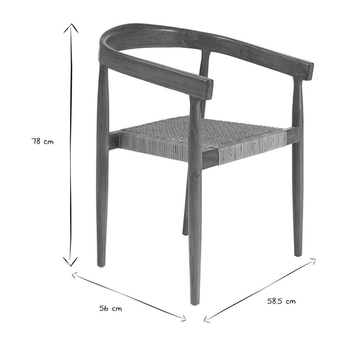 Chaise ethnique en bois teck massif et cannage rotin NEGARA