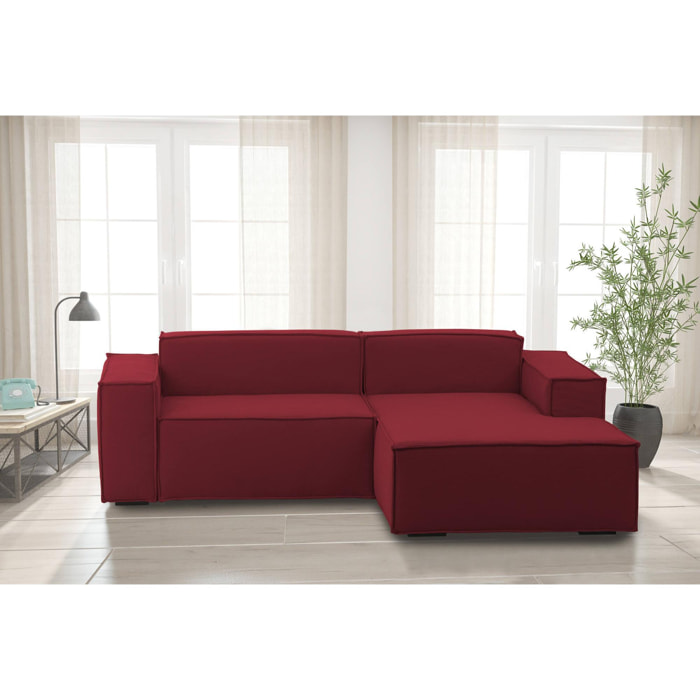 Divano fisso Lidia, Divano componibile a 2 posti large con penisola destra, 100% Made in Italy, Sofà moderno in tessuto, Cm 240x170h70, Rosso