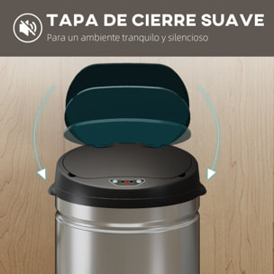 Cubo de Basura Cocina Automático 30 L, Papelera de Cocina de Acero Inoxidable, Sensor Infrarrojo, Cierre Automático, Antihuellas, para Dormitorio, Oficina, Plata