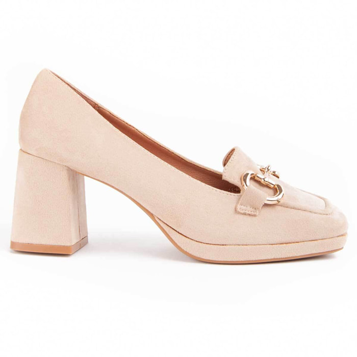 Zapato De Tacón - Beige - Altura: 7 Cm