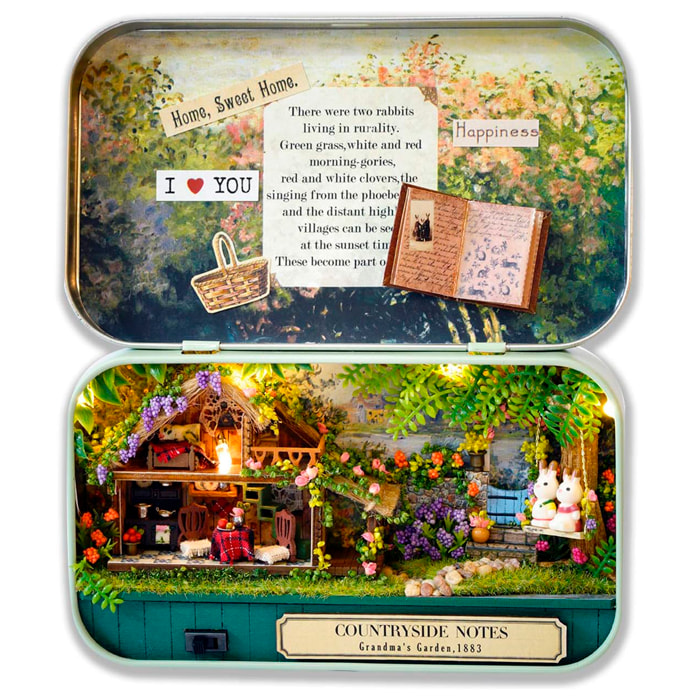 Diario del giardino. Modello 3D pieghevole, realistico con grande dettaglio e luci LED.