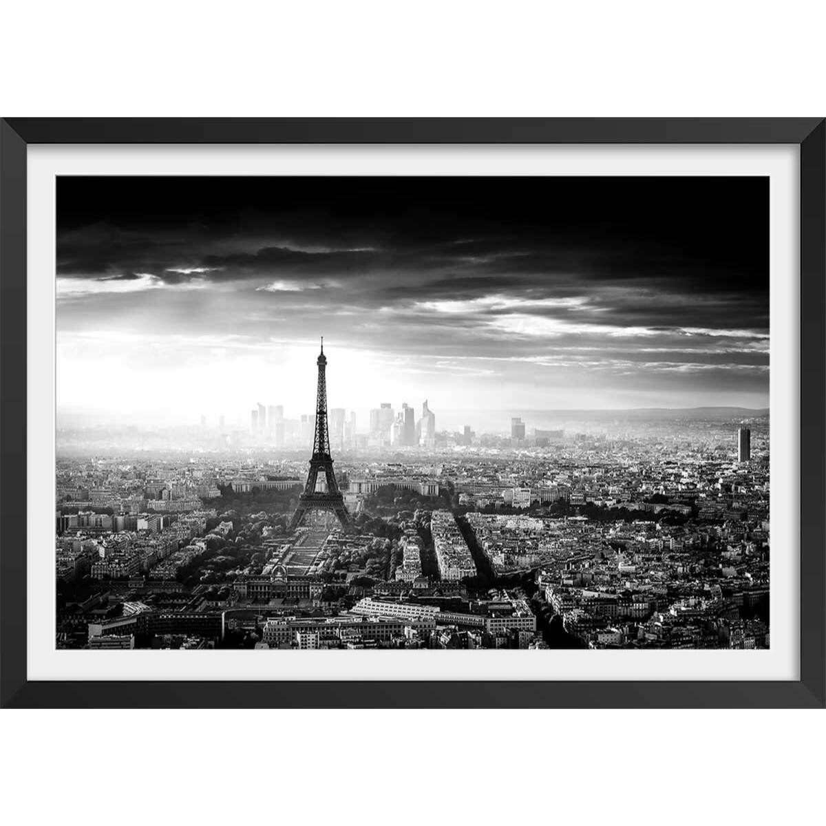 Affiche lumière sur paris Affiche + cadre en bois - Noir