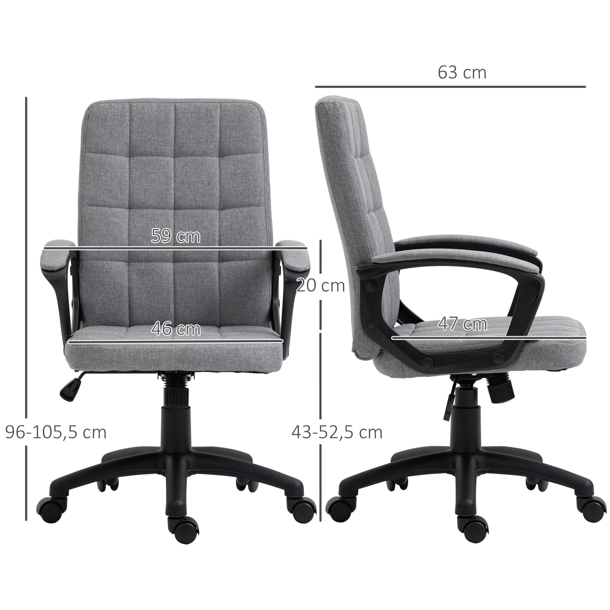 Chaise de bureau design Chesterfield effet capitonné réglable tissu gris