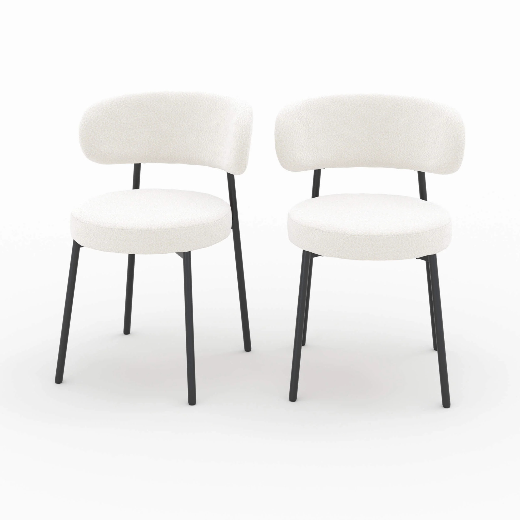 Lot de 2 chaises en tissu bouclé blanc cassé et pieds noirs - Maëlie