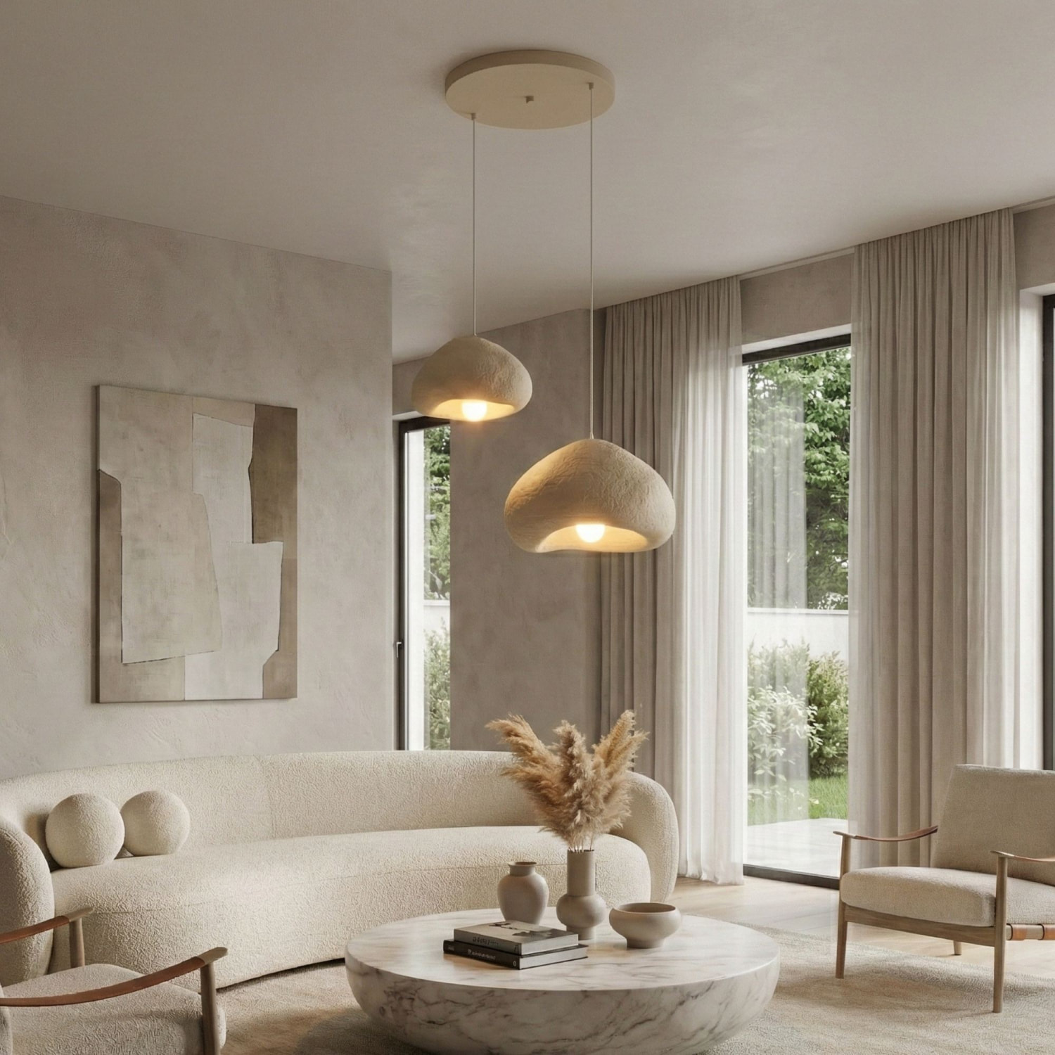 Luminaire design 2 suspensions en fibre de verre beige OLINDA