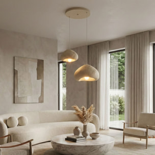 Luminaire design 2 suspensions en fibre de verre beige OLINDA