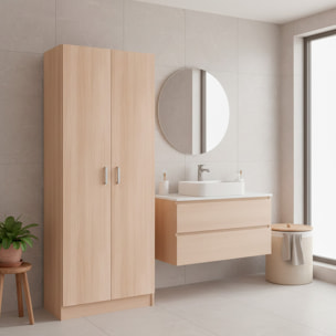 Armadio Multiuso A 2 Ante Armadietto Mobile Contenitore Salvaspazio Con Ripiani Regolabili Ingresso Camera Bagno e Lavanderia 180 x 73 x 37 Cm Rovere