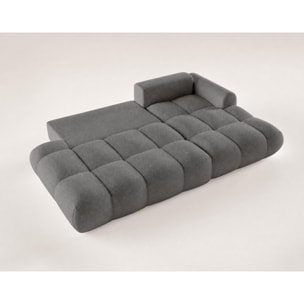 Yulin - Canapé d'angle ouvert droit 4 places convertible avec coffre en tissu bouclette - Gris