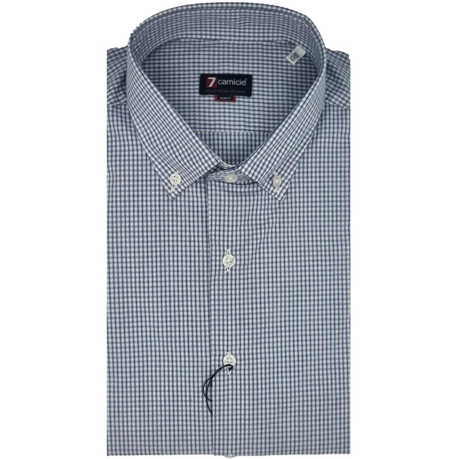 Camicia Uomo 1 Bottone Button Down Slim Popeline Quadro Piccolo Viola/Bianco