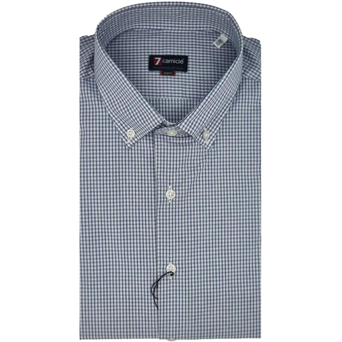 Camicia Uomo 1 Bottone Button Down Slim Popeline Quadro Piccolo Viola/Bianco
