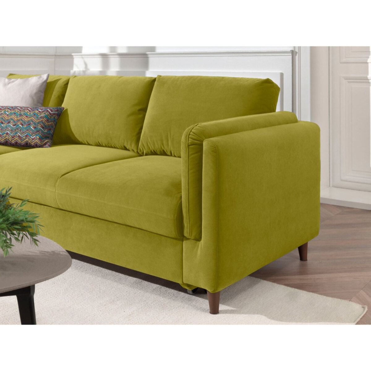 Brooke - canapé d'angle gauche - convertible avec coffre - 4 places - en velours - Vert Olive