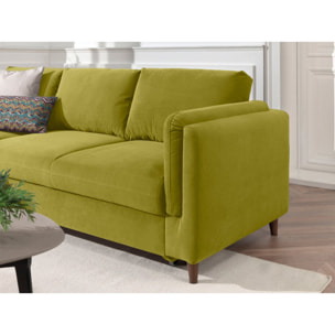Brooke - canapé d'angle gauche - convertible avec coffre - 4 places - en velours - Vert Olive