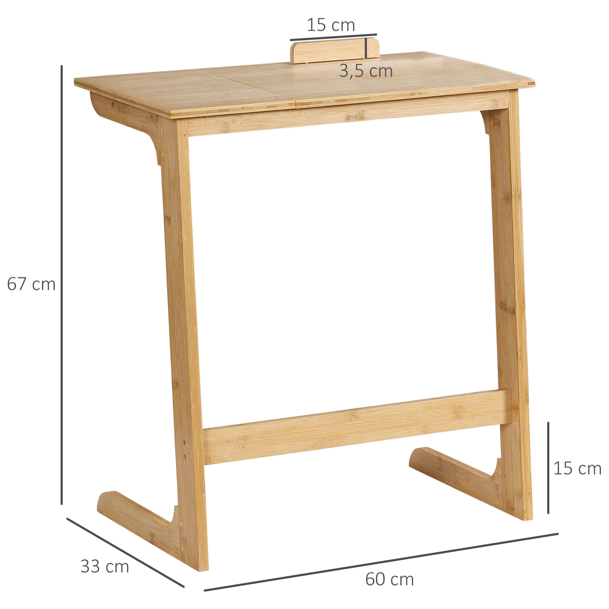 Mesa Auxiliar de Bambú con Encimera Abatible y Ángulo Ajustable 60x33x67 cm