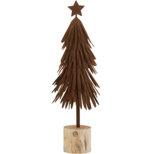 J-Line décoration Sapin Noël Sur Pied + Etoile - velours/bois - marron - small