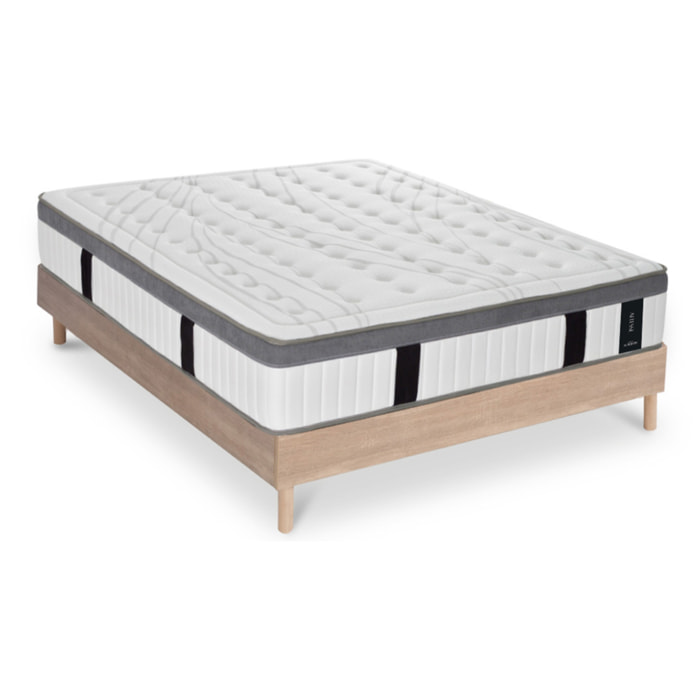 Ensemble Matelas Altesse & Sommier Kit Bois, Mémoire de Forme & Hyper Soft, 27 cm, Accueil Enveloppant, Soutien Ferme